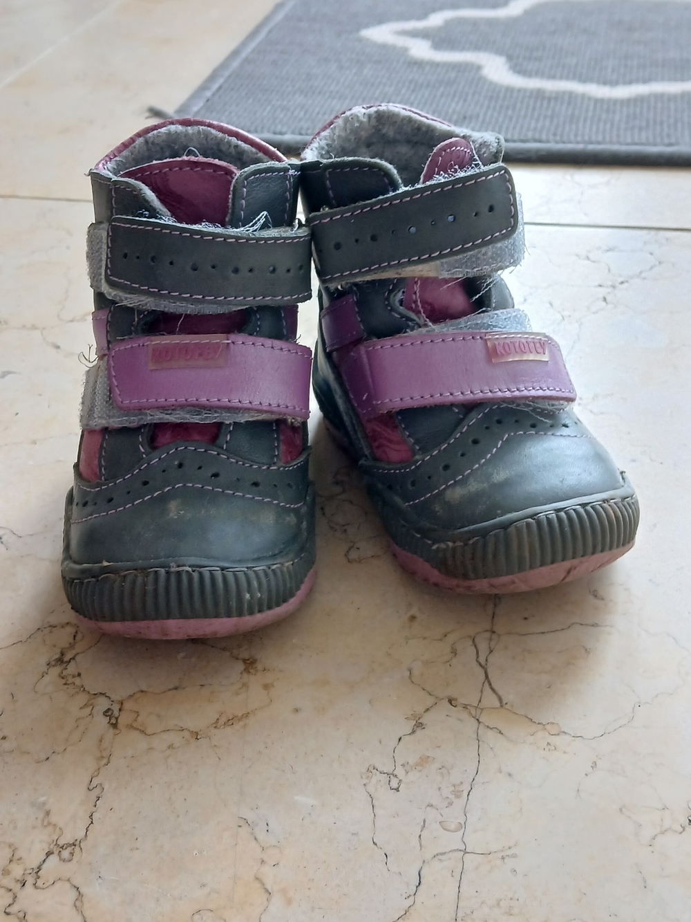 Orthopedic Baby Girl Gray and Purple Velcro Boots. Leather.